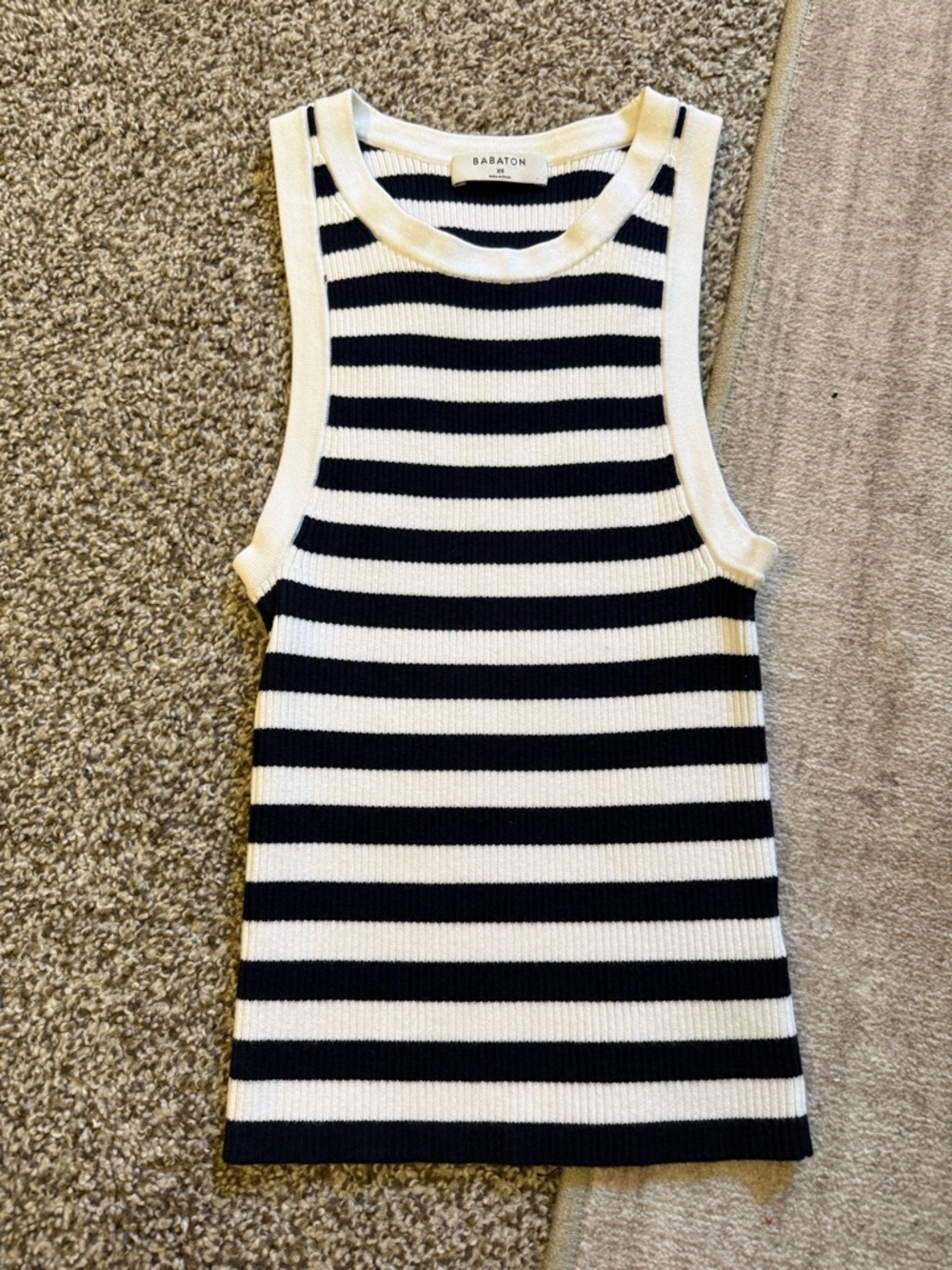 Babaton Navy and White Ribbed Stripe Tank